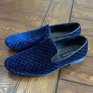 Giorgio Brutini Quilted Velvet Slip-On Loafers in Navy Blue